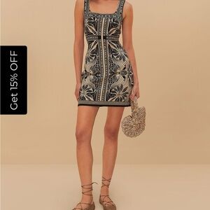 FARM Rio Black and Cream Mini Dress